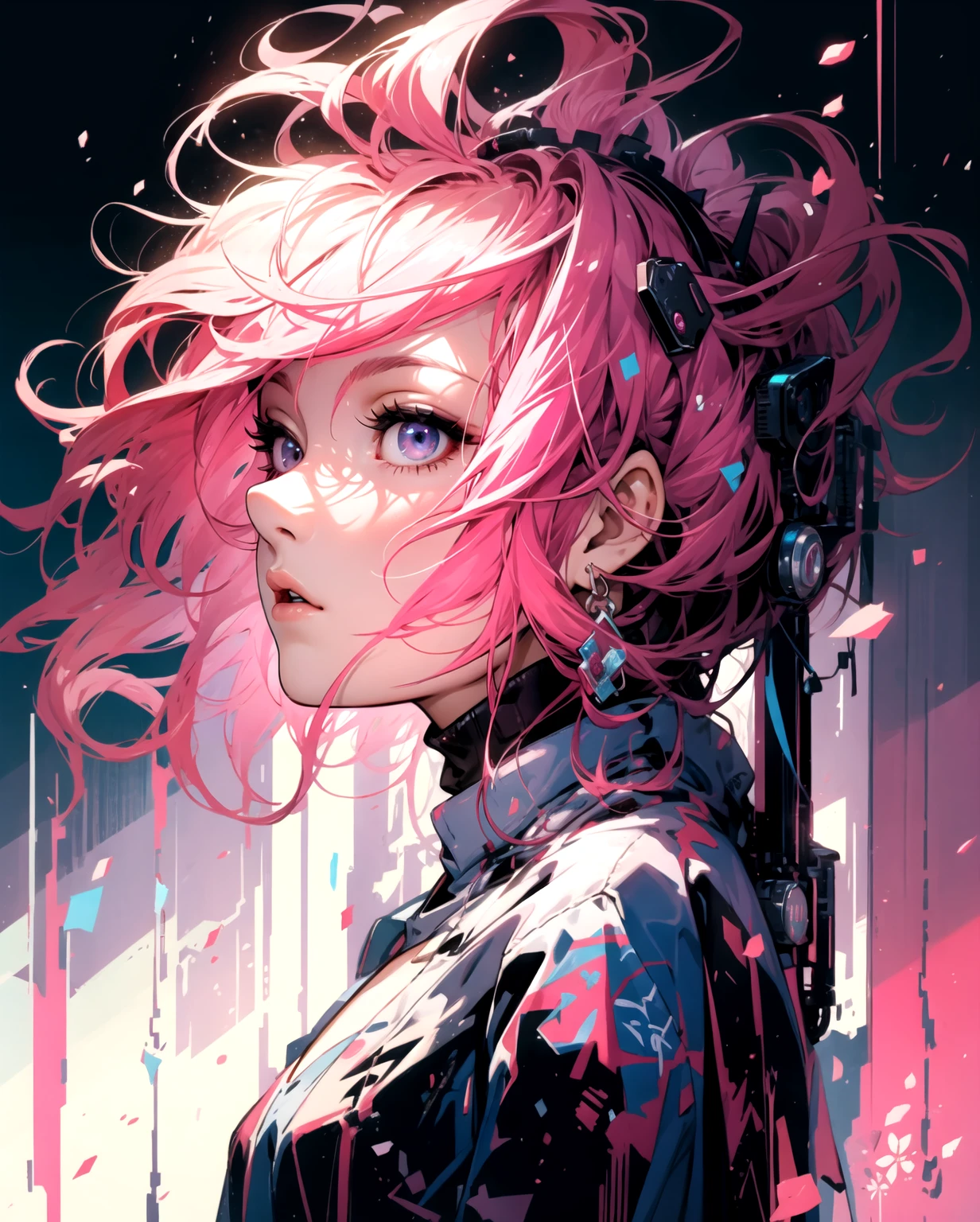 a close up of a woman with pink hair and a pink wig, glowing pink face, beeple and jeremiah ketner, magenta lighting. fantasy, beautiful digital artwork, gorgeous digital art, jen bartel, anime girl with cosmic hair, stunning digital illustration, digital cyberpunk - anime art, digital cyberpunk anime art, neon light and fantasy, beautiful digital art, yaemikodef,<lora:EMS-2945-EMS:0.600000>,<lora:EMS-291-EMS:0.400000>