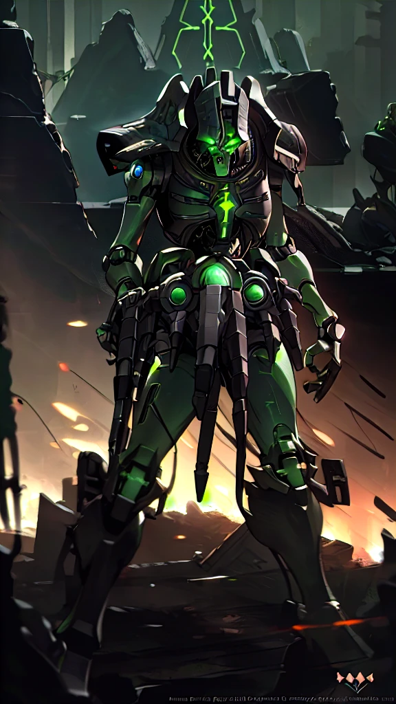 A combat tank, Necrons, extremely beautiful multicolored glowing piercing eyes, cinematic scene, scenery, detailed background, masterpiece, best quality, high quality, absurdres <lora:necrons_v2:1>