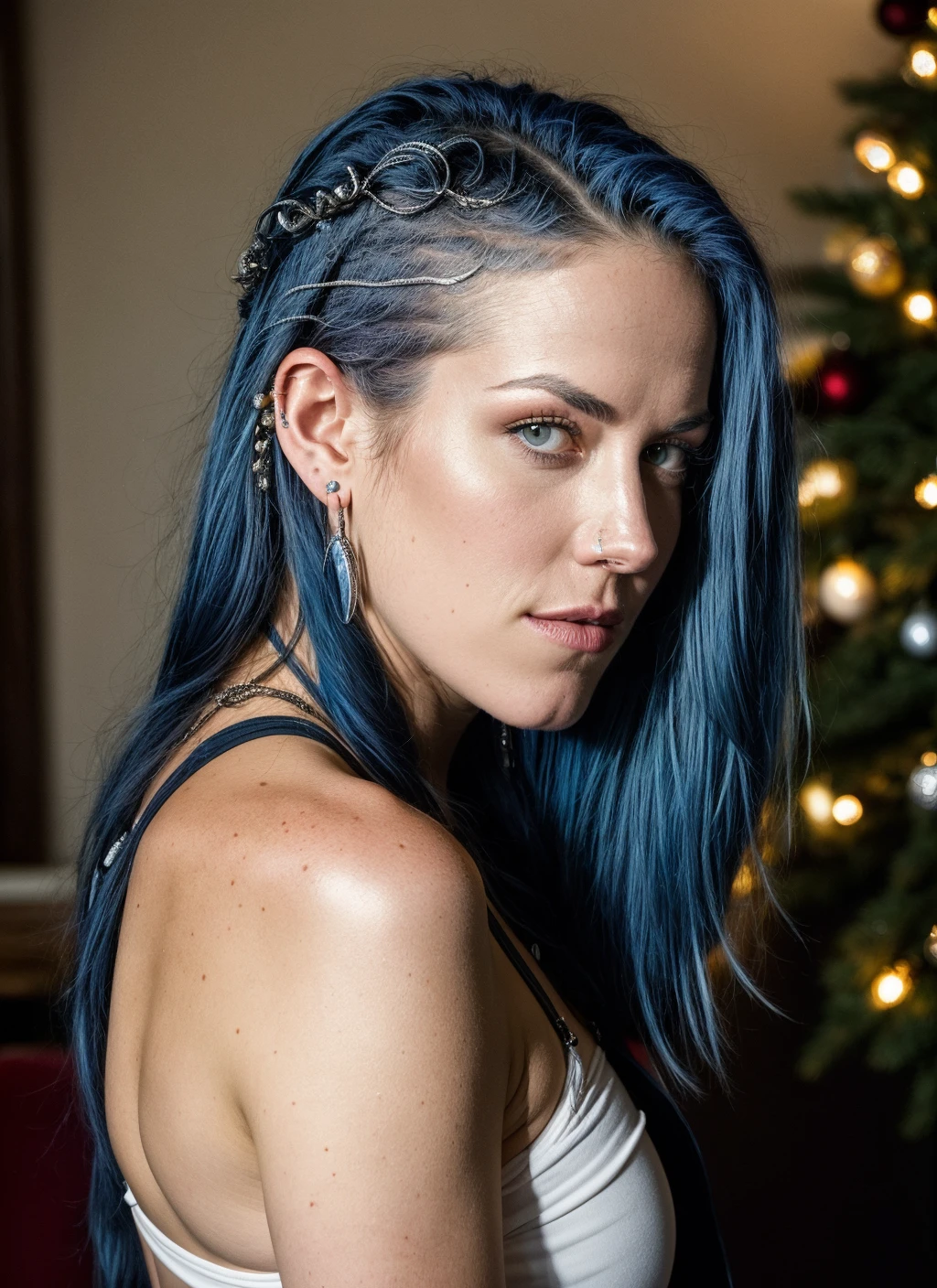 RAW photo of 20 years old alissawhitegluz-ti, natural lighting, 8k uhd, dslr, high quality, film grain, Fujifilm XT3, <lora:add_detail:0.7>, by Peter Lindbergh, christmas theme, young