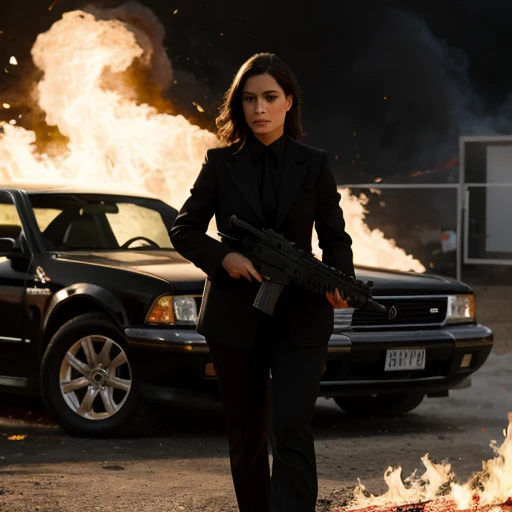 UHD, 4k, ultra detailed, cinematic, a photograph of <lora:cinematic explosion style 1.5:1.2>
a woman in a black suit holding a gun in front of a fire cinematic explosion style, epic, beautiful lighting, inpsiring
