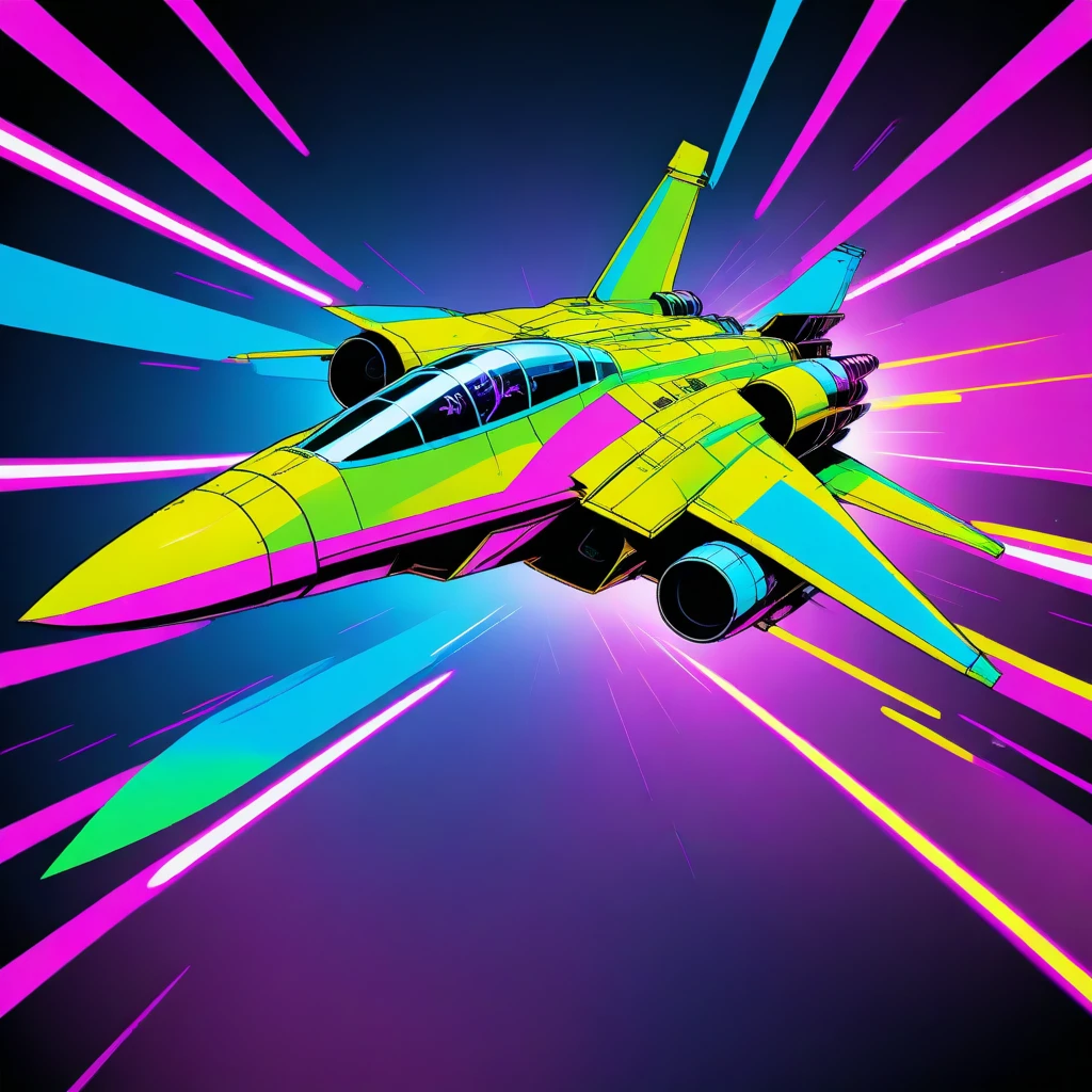 nvinkpunk, popart, neon hues, a space fighter traveling at light speed