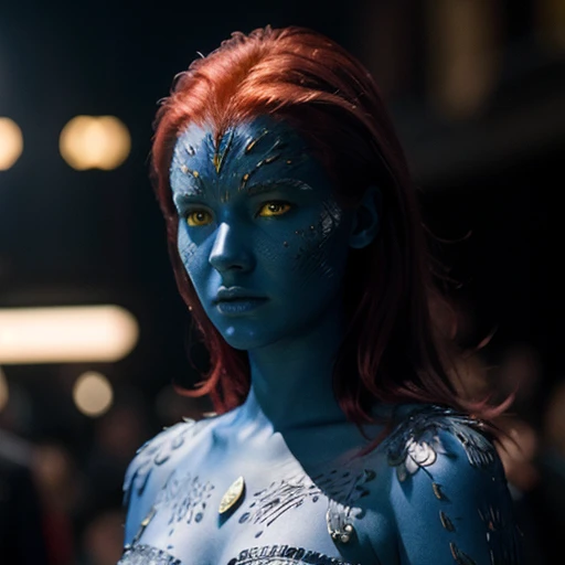 cinematic film still of <lora:Mystique 1.5:1.2>
Mystique X-Men a red hair woman with yellow eyes and blue body walking in crowds in day light, shallow depth of field, vignette, highly detailed, high budget, bokeh, cinemascope, moody, epic, gorgeous, film grain, grainy