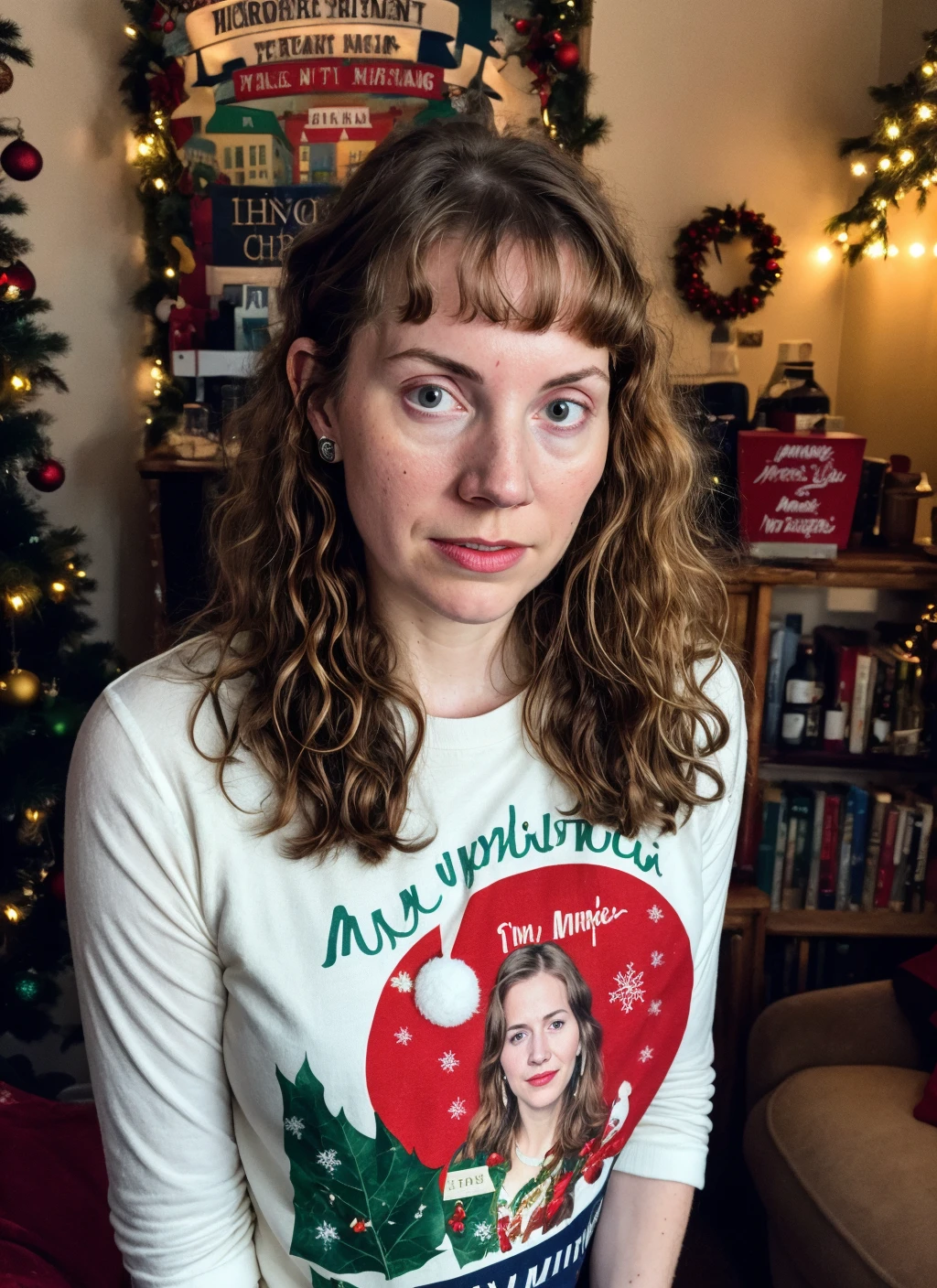 RAW photo of 20 years old allisonpregler-ti, natural lighting, 8k uhd, dslr, high quality, film grain, Fujifilm XT3, <lora:add_detail:0.7>, by Peter Lindbergh, christmas theme, young