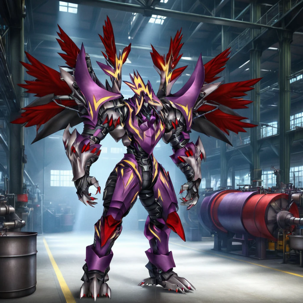 a dexdoru standing in a factory, <lora:Dexdorugoramon:0.8>