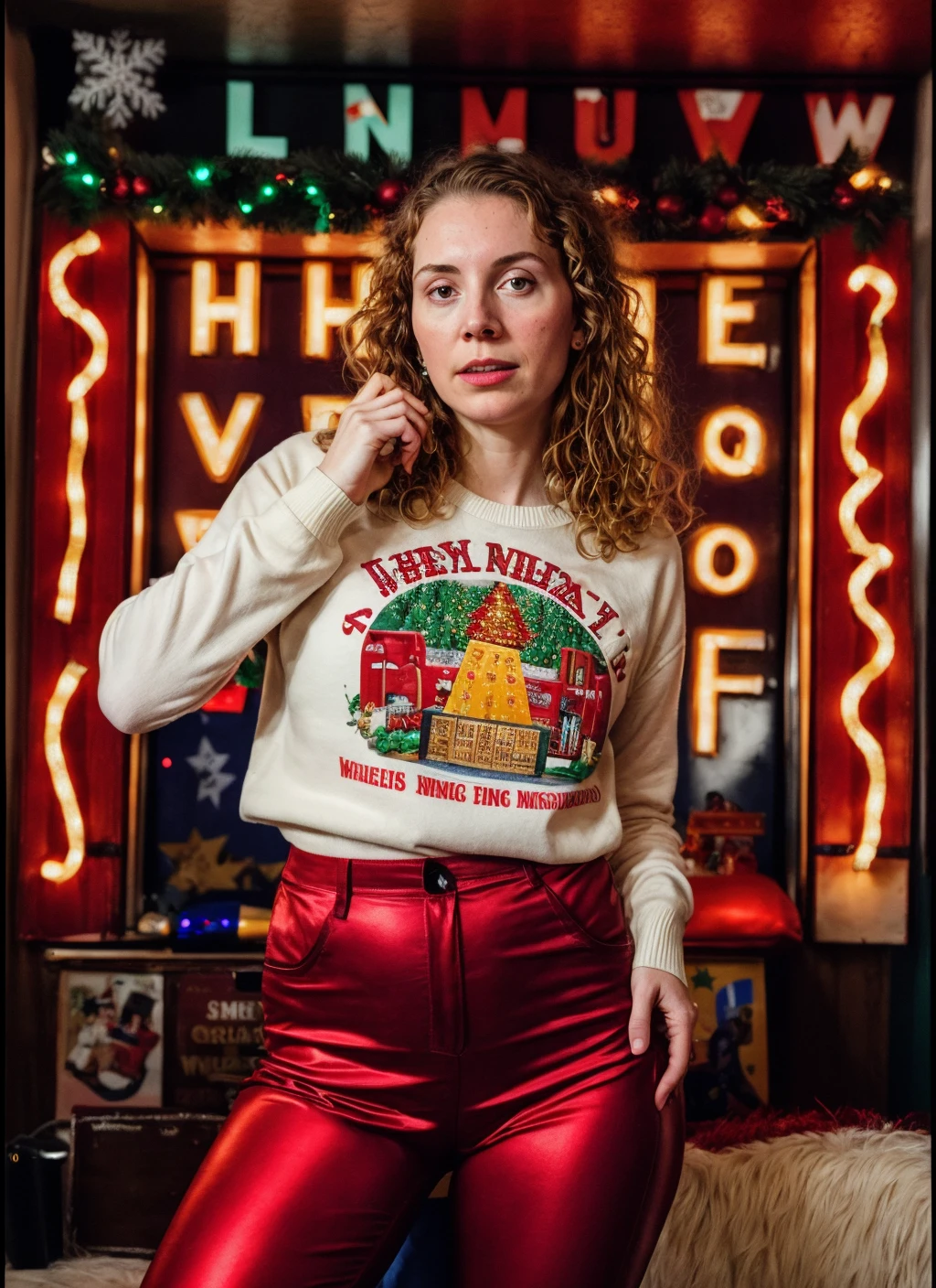 RAW photo of 20 years old allisonpregler-ti, natural lighting, 8k uhd, dslr, high quality, film grain, Fujifilm XT3, <lora:add_detail:0.7>, by Peter Lindbergh, christmas theme, young