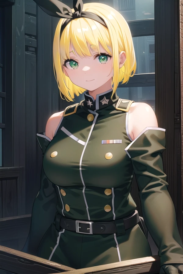 shushusuruga, <lora:shushu suruga manga-lora-nochekaiser:1>,
shushu suruga, short hair, bangs, hair ribbon, hairband, blunt bangs, thick eyebrows, (green eyes:1.5), (yellow hair:1.5), smile,
BREAK gloves, shorts, elbow gloves, belt, buttons, military uniform, military, (bare shoulders:1.5), (black military uniform:1.7),
BREAK outdoors, space, starry sky, star \(sky\), moon,
BREAK looking at viewer, (cowboy shot:1.5),
BREAK <lyco:GoodHands-beta2:1>, (masterpiece:1.2), best quality, high resolution, unity 8k wallpaper, (illustration:0.8), (beautiful detailed eyes:1.6), extremely detailed face, perfect lighting, extremely detailed CG, (perfect hands, perfect anatomy),