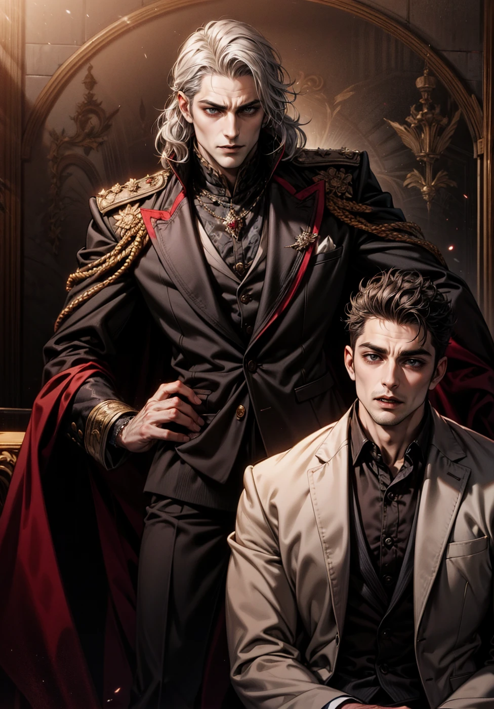 1 male,bara,prince, grey curly hair,vampire