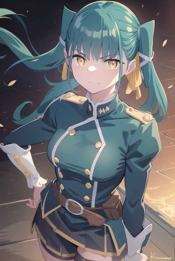 yachihoazuma, <lora:yachiho azuma manga-lora-nochekaiser:1>,
yachiho azuma, long hair, twintails, hair ribbon, (aqua hair:1.5), (yellow eyes:1.5), smile, smirk,
BREAK thighhighs, gloves, jewelry, earrings, boots, shorts, belt, uniform, military, military uniform, thigh boots, epaulettes, black military uniform,
BREAK outdoors, space, starry sky, star \(sky\), moon,
BREAK looking at viewer, (cowboy shot:1.5),
BREAK <lyco:GoodHands-beta2:1>, (masterpiece:1.2), best quality, high resolution, unity 8k wallpaper, (illustration:0.8), (beautiful detailed eyes:1.6), extremely detailed face, perfect lighting, extremely detailed CG, (perfect hands, perfect anatomy),