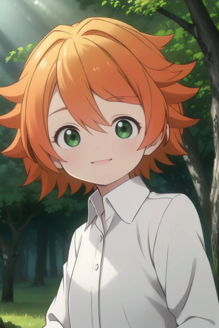 <lora:the-promised-neverland-emma-sd15-V10:0.6>
a 11-year-old girl neverland_emma standing on a beautiful green field with trees in the background, she has green eyes, short hair and wears a long sleeved white collared shirt, she has orange hair she has a bright smile, the sun is setting, The soft lighting and detailed surroundings create an immersive environment where imagination runs wild hyper-detailed, hyper-detailed face, high quality visuals, dim Lighting, sharply focused, octane render, 8k UHD