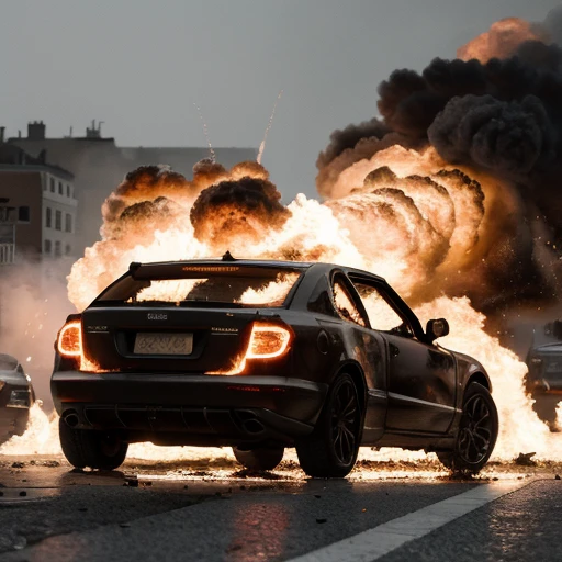 UHD, 4k, ultra detailed, cinematic, a photograph of  <lora:cinematic explosion style 1.5:1.2>
an exploded car is on fire in the street cinematic explosion style, epic, beautiful lighting, inpsiring