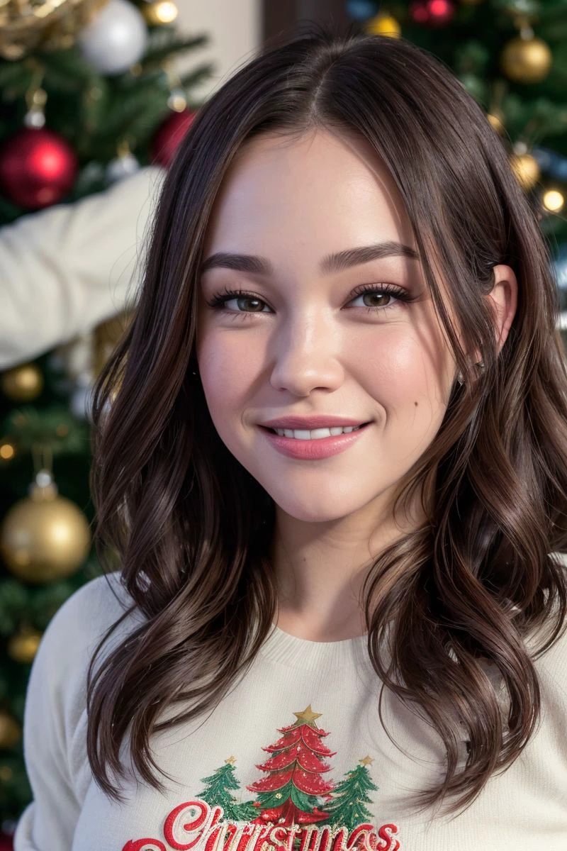 HD photo of beautiful mshn_yhivi in a red turtleneck, closeup, looking at camera