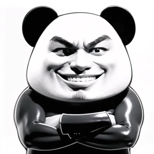 emoji, panda, monochrome, no humans, greyscale, solo, white background, simple background, virtual youtuber,(Smirking:1.5), <lora:panda_emoji1.5v2:0.8>