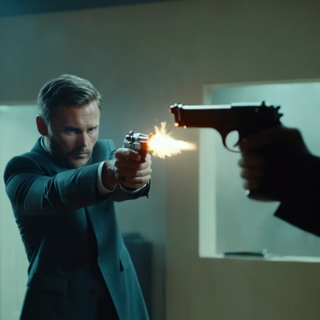cinematic film still of <lora:Beretta 92FS:1.2>
Beretta 92FS a man holding aiming firing a gun with Perfect Hands in a room with big muzzle flash fire out of gun barrel perfection
<lora:Perfect Hands:1>, shallow depth of field, vignette, highly detailed, high budget, bokeh, cinemascope, moody, epic, gorgeous, film grain, grainy