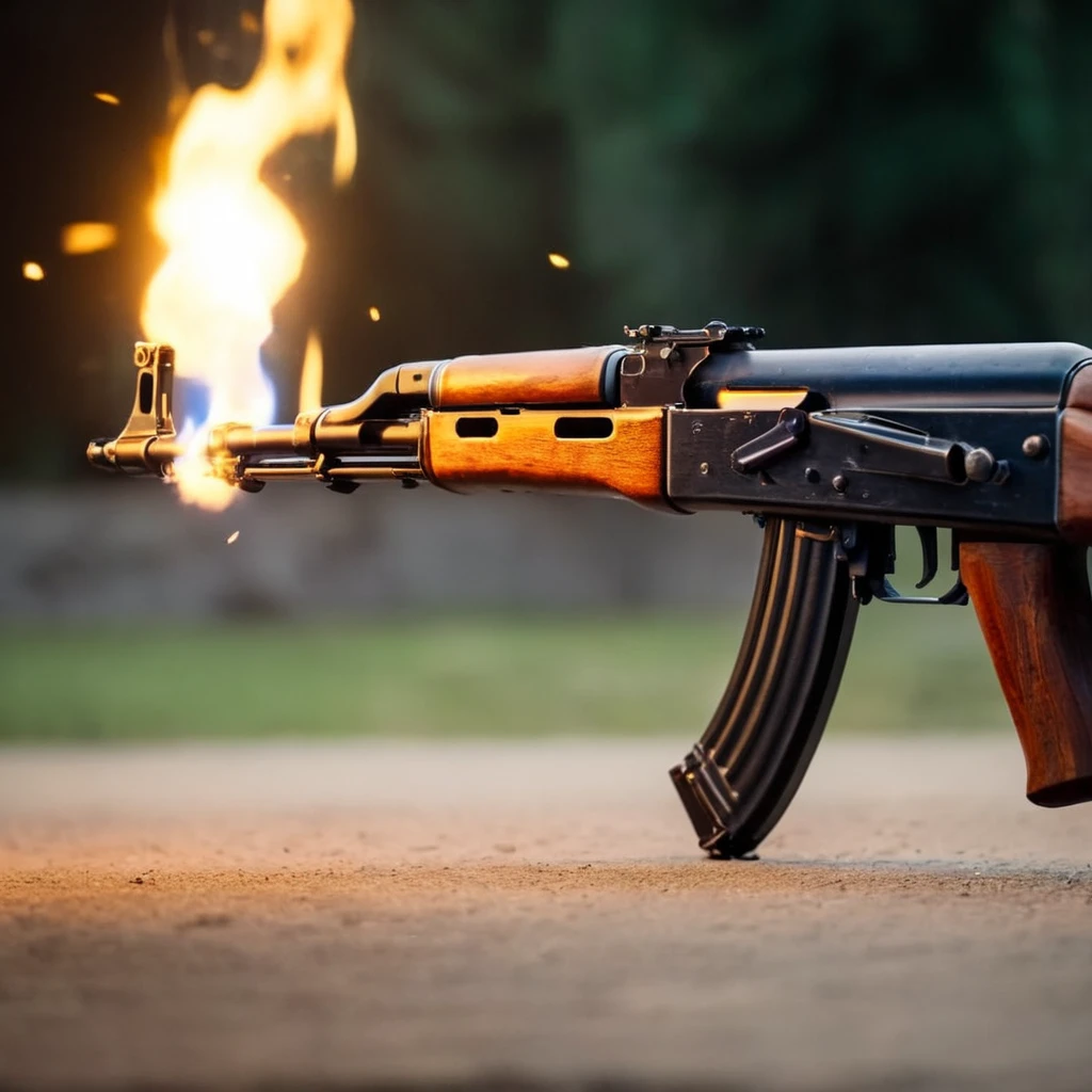 cinematic film still of <lora:AK-47:1.5>
AK-47 a gun with a muzzle flash flame coming out of it perfection, shallow depth of field, vignette, highly detailed, high budget, bokeh, cinemascope, moody, epic, gorgeous, film grain, grainy