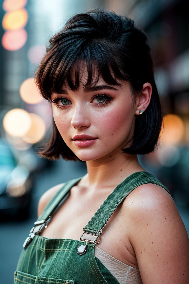 photo of beautiful (miaalves:0.99), a woman in a (movie premiere gala:1.1), perfect hair, wearing (green overalls:1.1),  ((Anti-Fashion:1.1)), modelshoot style, (extremely detailed CG unity 8k wallpaper), professional majestic (photography by  garry winogrand:1.1), (Sony a7 IV Mirrorless Camera), 24mm, exposure blend, hdr, faded, extremely intricate, High (Detail:1.1), Sharp focus, dramatic, soft cinematic light, (looking at viewer), (detailed pupils), (upper body), 24mm, 4k textures, soft cinematic light, adobe lightroom, photolab, elegant, ((((cinematic look)))), soothing tones, insane details, hyperdetailed, low contrast