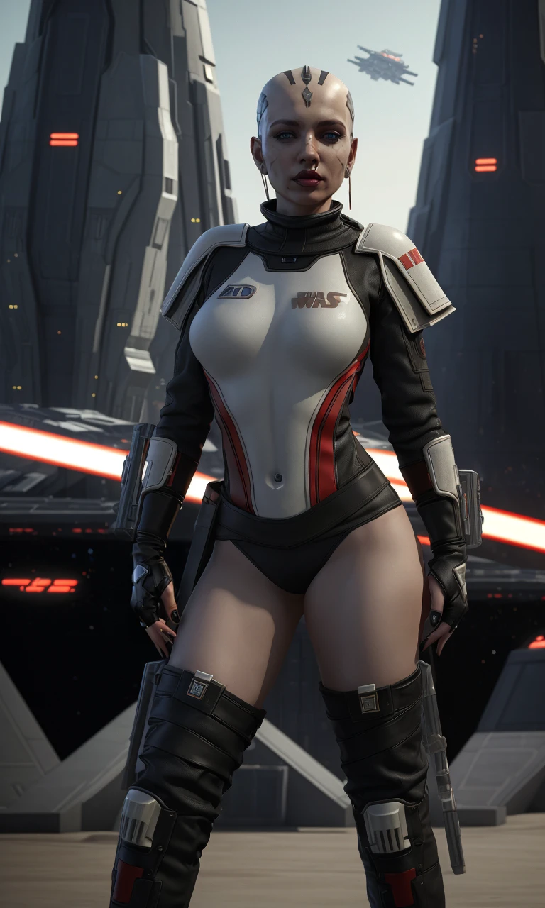 ((best quality)), ((masterpiece)), (detailed), perfect face, playful 20 year old woman, muscular and athletic body.  Sensual pose. Inside a spaceship, wearing highly detailed futuristic skimpy mass effect armor