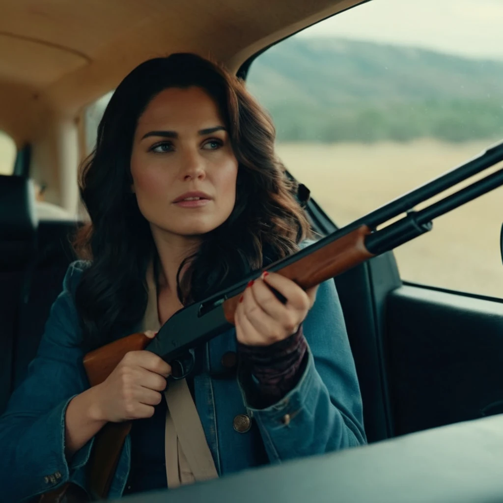 cinematic film still of <lora:Shotgun:1.5>
Shotgun a woman with a Shotgun in a car perfection, shallow depth of field, vignette, highly detailed, high budget, bokeh, cinemascope, moody, epic, gorgeous, film grain, grainy