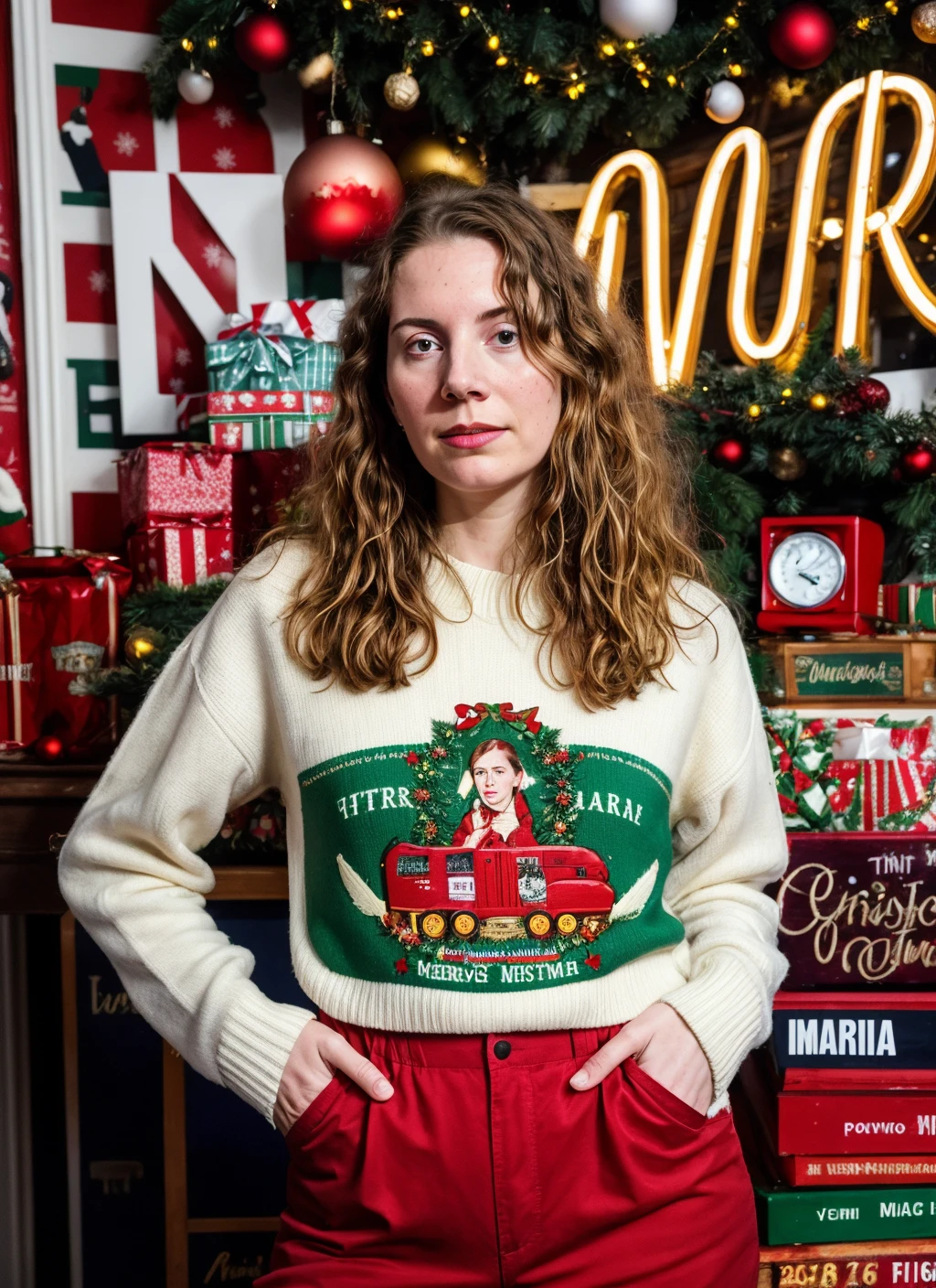 RAW photo of 20 years old allisonpregler-ti, natural lighting, 8k uhd, dslr, high quality, film grain, Fujifilm XT3, <lora:add_detail:0.7>, by Peter Lindbergh, christmas theme, young