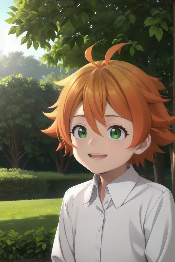 <lora:the-promised-neverland-emma-sd15-V10:0.6>
a **-****-*** girl neverland_emma standing on a beautiful green field with trees in the background, she has green eyes, short hair and wears a long sleeved white collared shirt, she has orange hair she has a bright smile, the sun is setting, The soft lighting and detailed surroundings create an immersive environment where imagination runs wild hyper-detailed, hyper-detailed face, high quality visuals, dim Lighting, sharply focused, octane render, 8k UHD