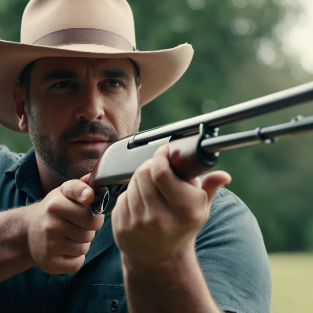 cinematic film still of <lora:Shotgun:1.2>
Shotgun a man in a hat is shooting a Shotgun perfection, shallow depth of field, vignette, highly detailed, high budget, bokeh, cinemascope, moody, epic, gorgeous, film grain, grainy