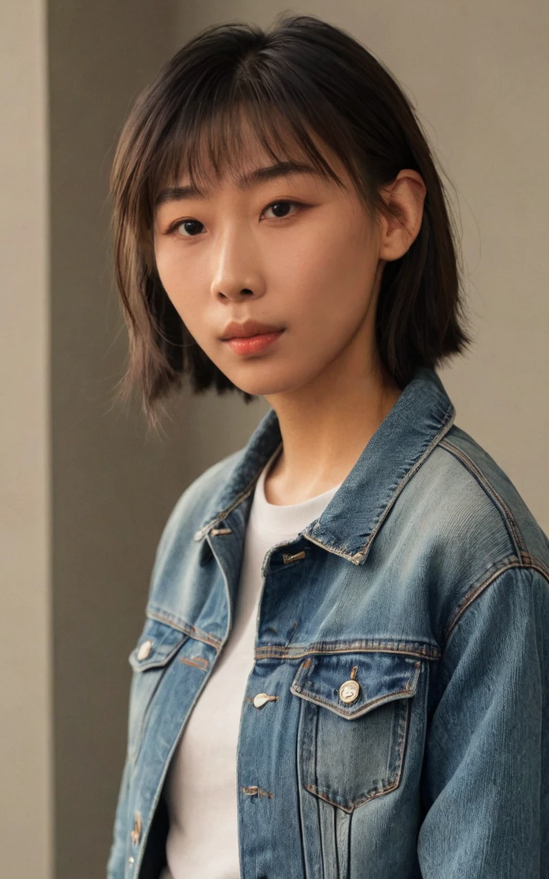 (masterpiece,best quality,ultra high res:1.2),(photo-realistic:1.3),(beautiful face,exquisite face,skin texture:1.1),(Cropped_denim_jacket:1.5),(A-line_skirt:1.4),(White_sneakers:1.3),
side_light,sweatdrop,26yo,
<lora:suxi_XL_0_:1.3>,suxi,asian actress,
1girl,(portrait:1.6),face_focus,(close-up:1.5),