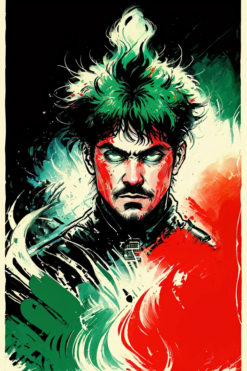 a man in a body of water surrounded by red and green water and a lot of other people in the background, Bill Sienkiewicz, comic cover art, poster art, neoplasticism, <lora:PUNK-000005:.8>