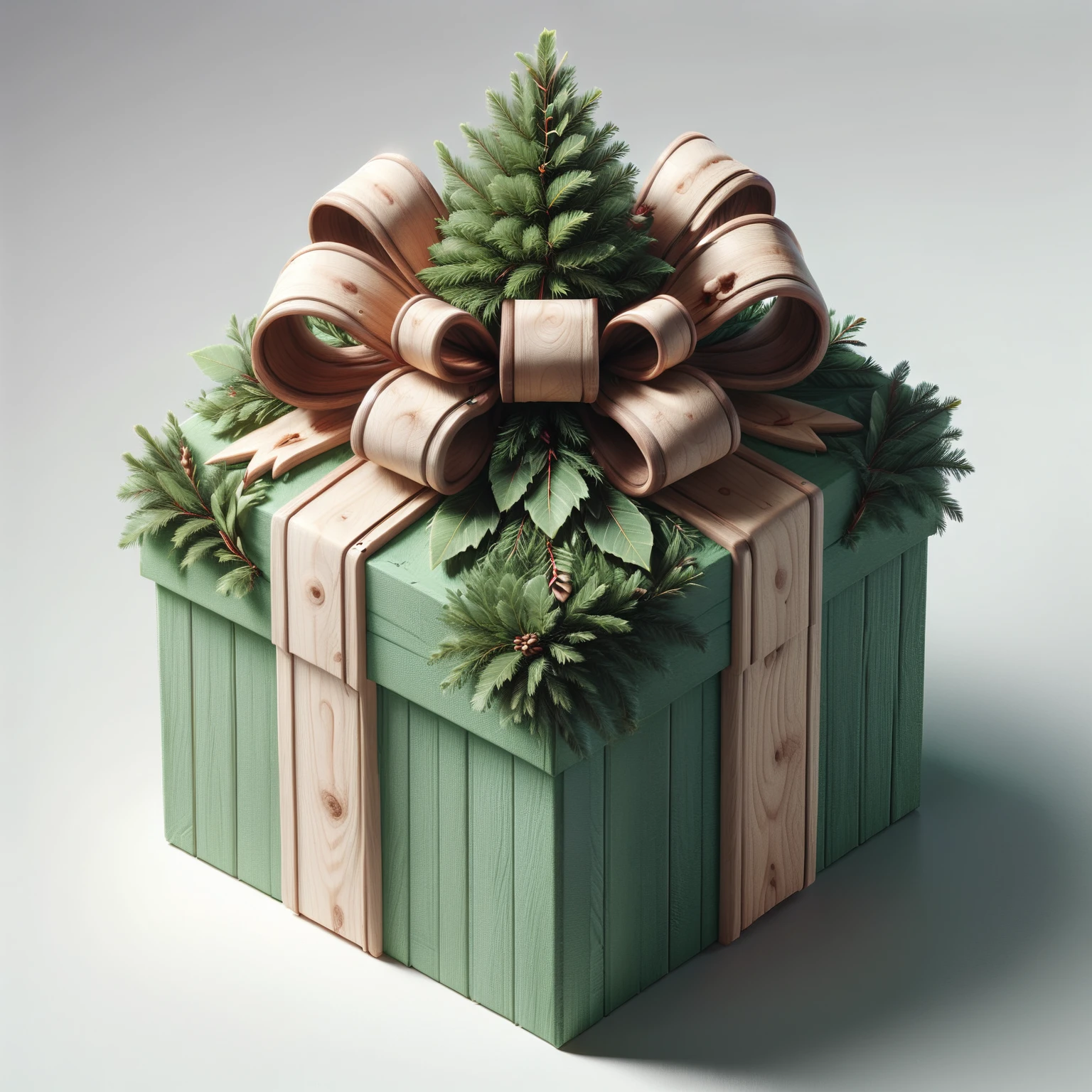 instant present, green tree box, wood bow