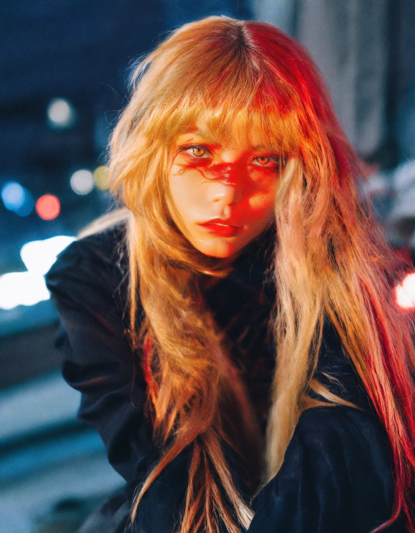 <lora:neg4all_bdsqlsz_xl_V7:1>,
overhead angle shot,Red eyes,evil,golden,shiny,gold hair,High detailed,midjourney,perfecteyes,Color magic,urban techwear,hmochako,better witch,witch,witch,Long hair,long hair,