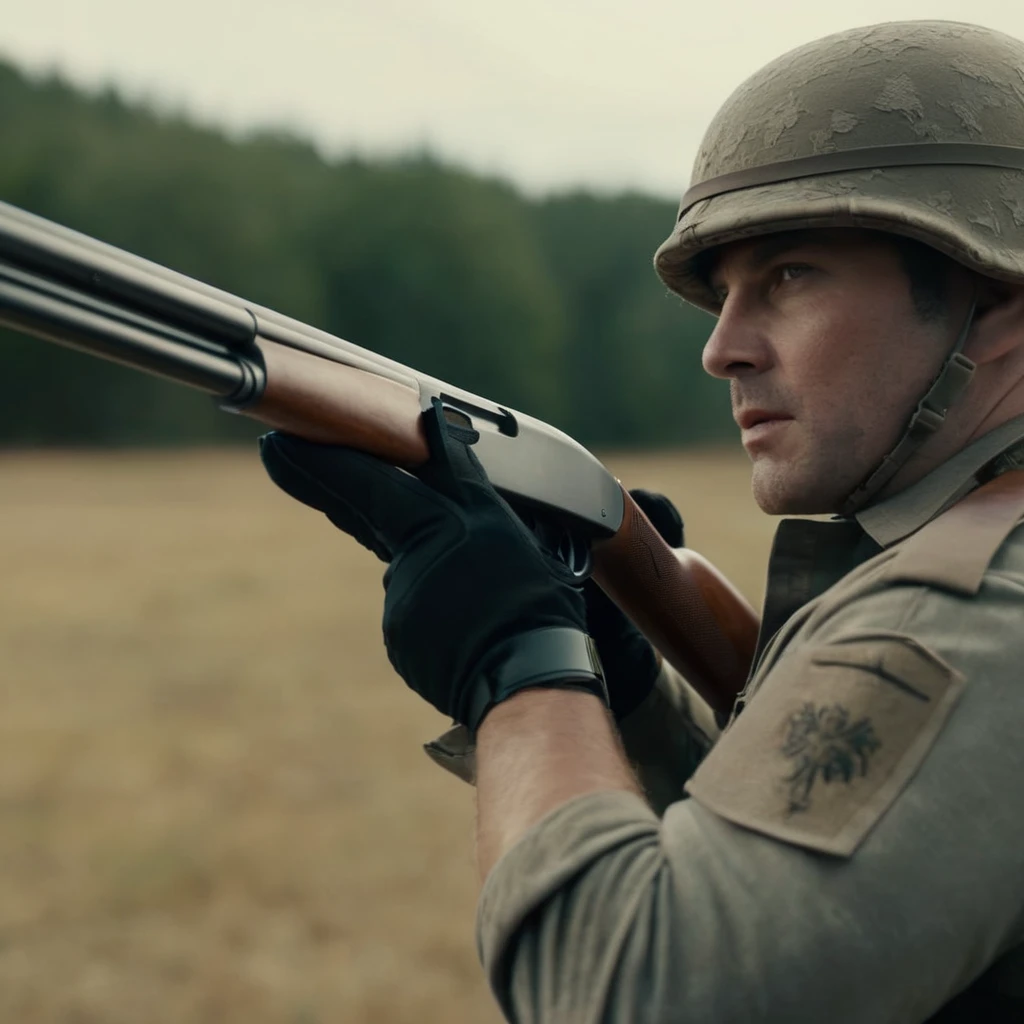 cinematic film still of <lora:Shotgun:1.2>
Shotgun a man in a military uniform aims a Shotgun with shell casing out in air perfection, shallow depth of field, vignette, highly detailed, high budget, bokeh, cinemascope, moody, epic, gorgeous, film grain, grainy