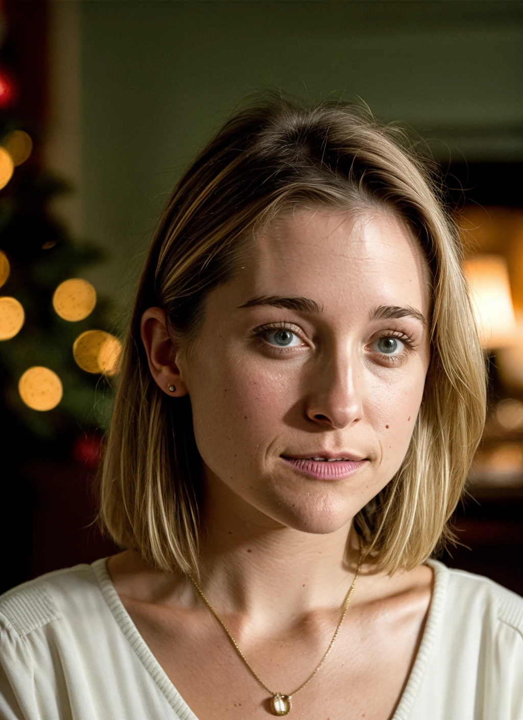 RAW photo of 20 years old allisonmack-ti, natural lighting, 8k uhd, dslr, high quality, film grain, Fujifilm XT3, <lora:add_detail:0.7>, by Peter Lindbergh, christmas theme, young