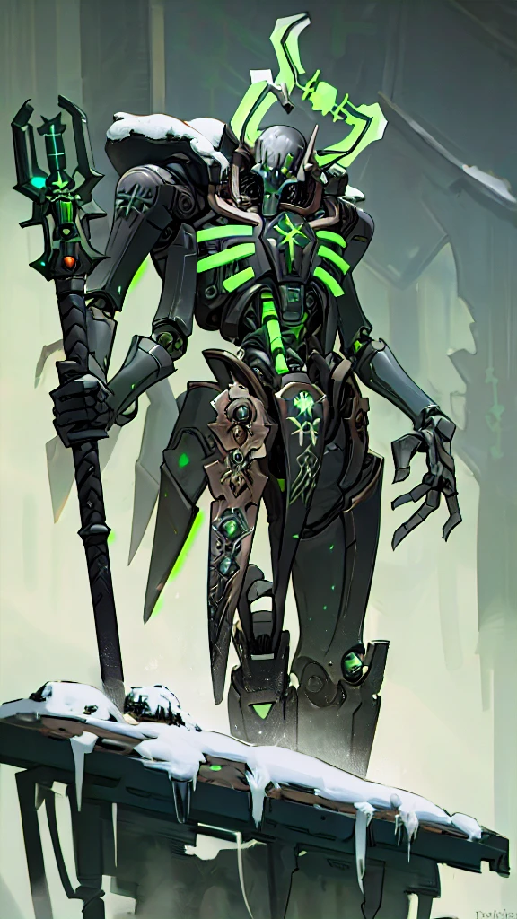 AI Overlord Santa, necrons, scenery, detailed background, masterpiece, best quality, high quality, absurdres <lora:necrons:1>