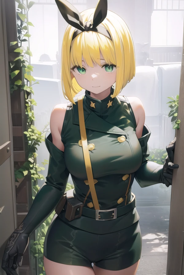 shushusuruga, <lora:shushu suruga manga-lora-nochekaiser:1>,
shushu suruga, short hair, bangs, hair ribbon, hairband, blunt bangs, thick eyebrows, (green eyes:1.5), (yellow hair:1.5), smile,
BREAK gloves, shorts, elbow gloves, belt, buttons, military uniform, military, (bare shoulders:1.5), (black military uniform:1.7),
BREAK outdoors, space, starry sky, star \(sky\), moon,
BREAK looking at viewer, (cowboy shot:1.5),
BREAK <lyco:GoodHands-beta2:1>, (masterpiece:1.2), best quality, high resolution, unity 8k wallpaper, (illustration:0.8), (beautiful detailed eyes:1.6), extremely detailed face, perfect lighting, extremely detailed CG, (perfect hands, perfect anatomy),