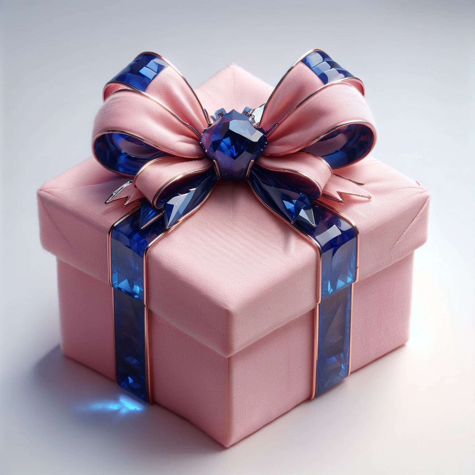 instant present, pink cotton box, blue sapphire crystal bow