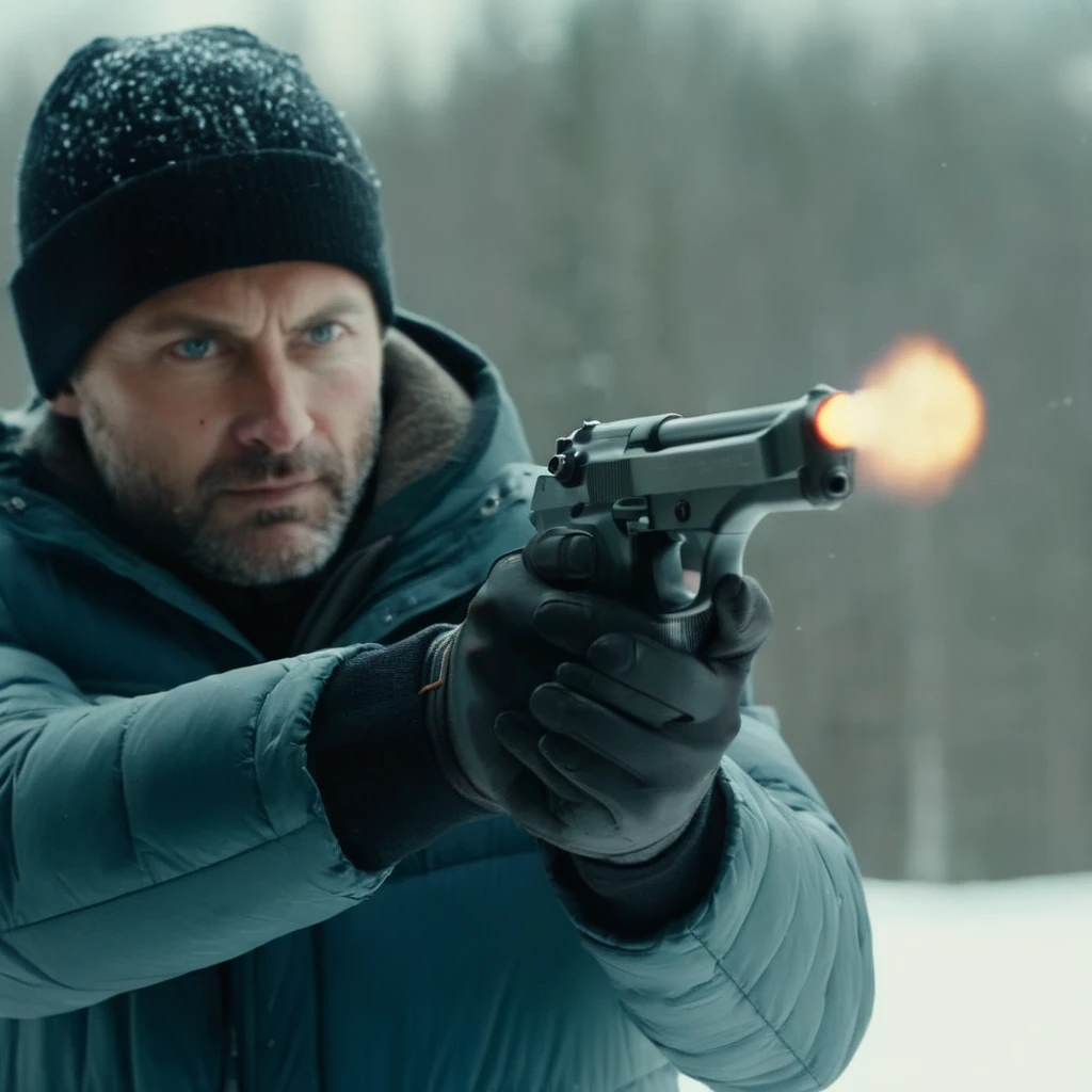 cinematic film still of <lora:Beretta 92FS:1.2>
Beretta 92FS a man holding aiming a gun in the snow perfection, shallow depth of field, vignette, highly detailed, high budget, bokeh, cinemascope, moody, epic, gorgeous, film grain, grainy