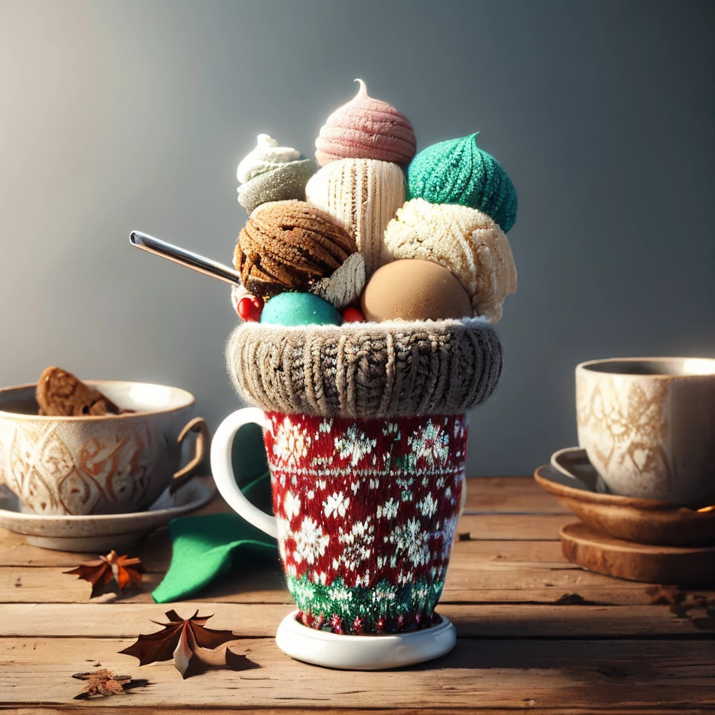 (masterpiece, best quality:1.2), christmassweater, christmas, no humans, ice cream <lora:world_christmassweater-20:1.1>