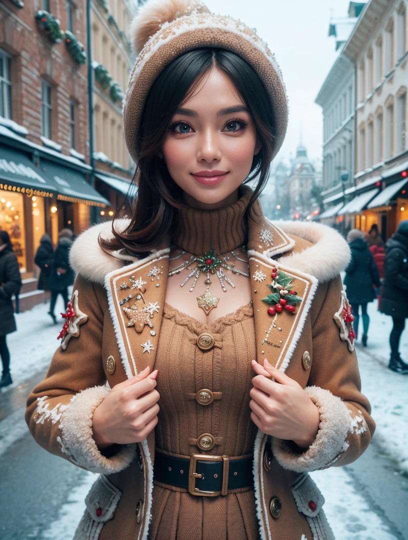 RAW photo, posing european 1girl, beautiful (smiling:0.7) face, jacket made of christmas gingerbread, GingerbreadFashion, complex street background, 8k uhd, dslr, soft lighting, high quality, film grain, Fujifilm XT3, (intricate details:0.9), (hdr, hyperdetailed:1.2)
<lora:GingerbreadFashion:0.6>