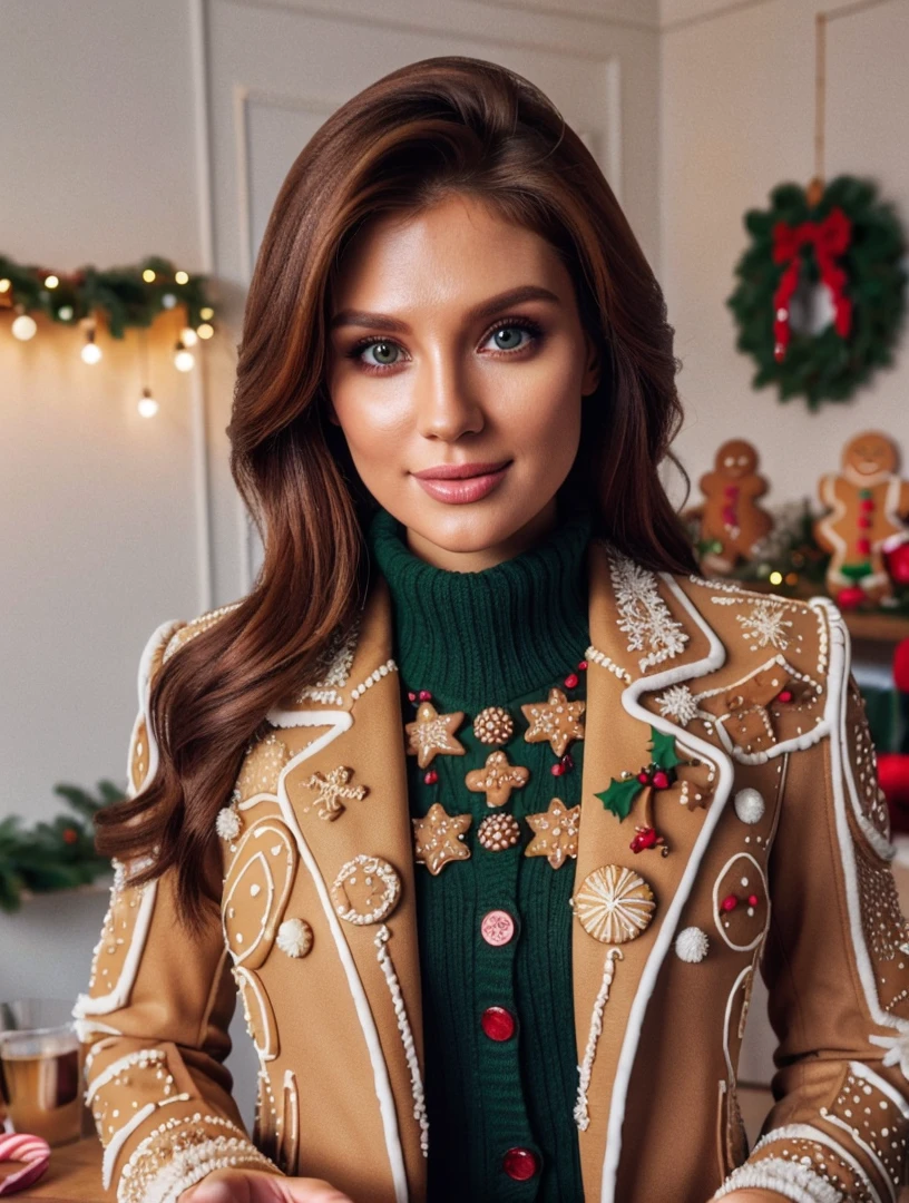 RAW photo, posing european 1girl, beautiful (smiling:0.7) face, jacket made of christmas gingerbread, GingerbreadFashion, complex office background, 8k uhd, dslr, soft lighting, high quality, film grain, Fujifilm XT3, (intricate details:0.9), (hdr, hyperdetailed:1.2)
<lora:GingerbreadFashion:0.6>