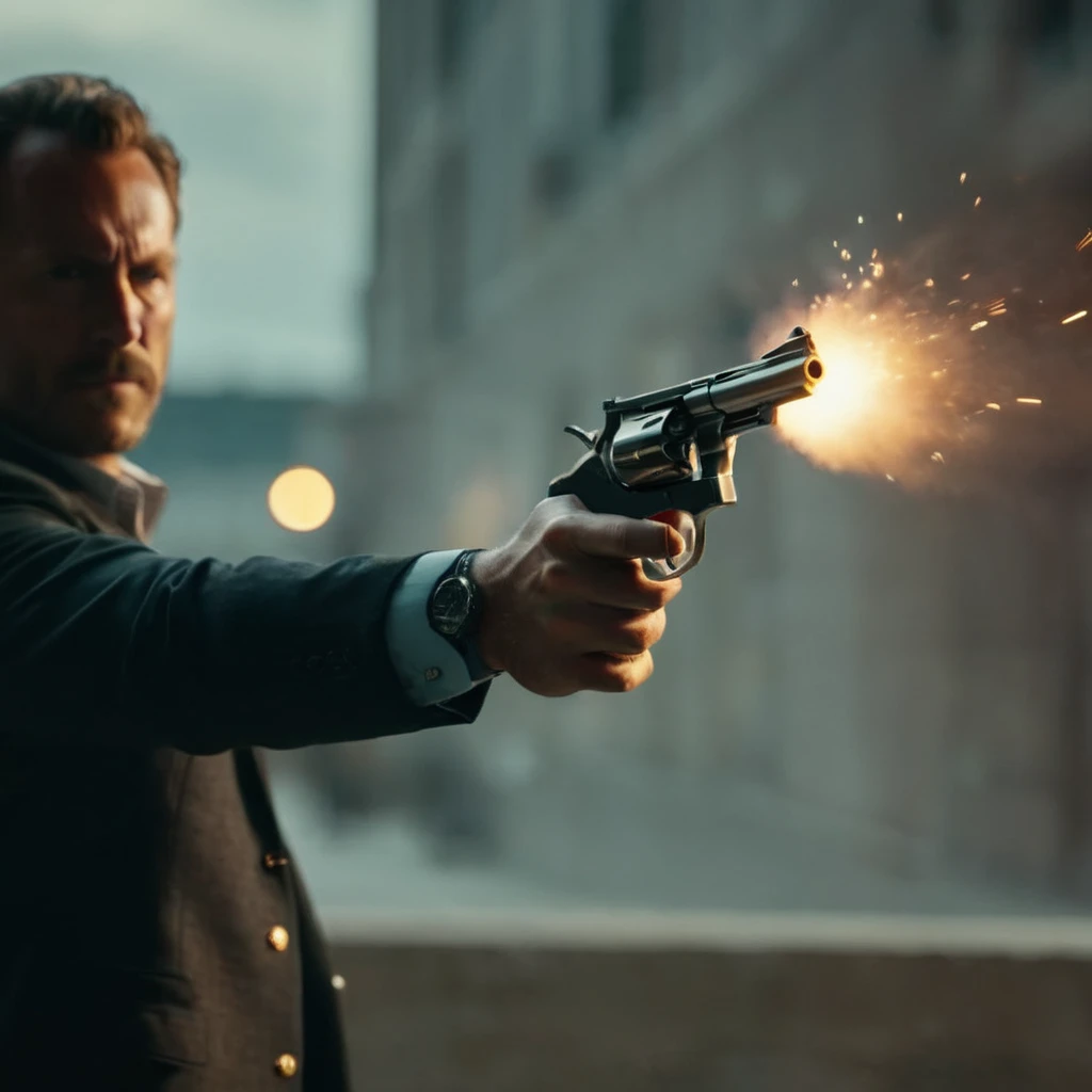 cinematic film still of <lora:0.44 magnum revolver:1.2>
0.44 magnum revolver a person aiming shooting a gun with a muzzle flash fire coming out of it perfection, shallow depth of field, vignette, highly detailed, high budget, bokeh, cinemascope, moody, epic, gorgeous, film grain, grainy