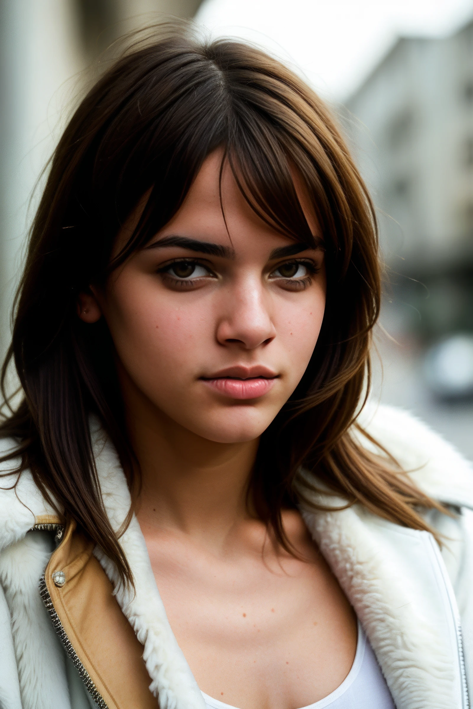 (isidora_v4:0.95),  photograph of a woman, (angry), textured skin, goosebumps, _,  faux fur coat with a bodycon dress, face, perfect eyes, (global illumination), Fujicolor Pro color, shot on Hasselblad X1D II, bokeh, sharp focus on subject, shot by Gerald Waller