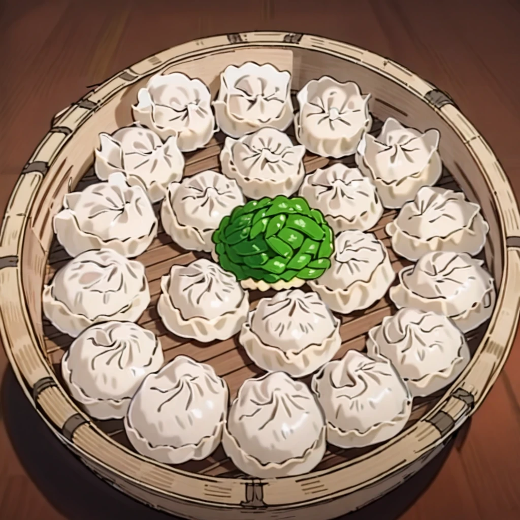 A basket of steamed dumplings, <lora:food_ichiban:1>