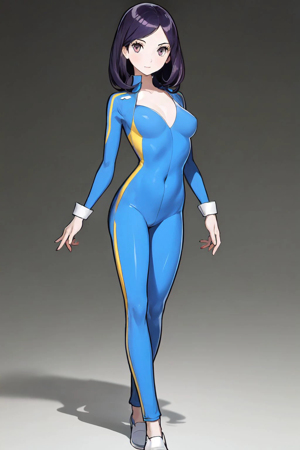 full body, solo, 1girl, dark purple hair, silver eyes, jumpsuit, <lora:osamu_tezuka_style_v02:1>