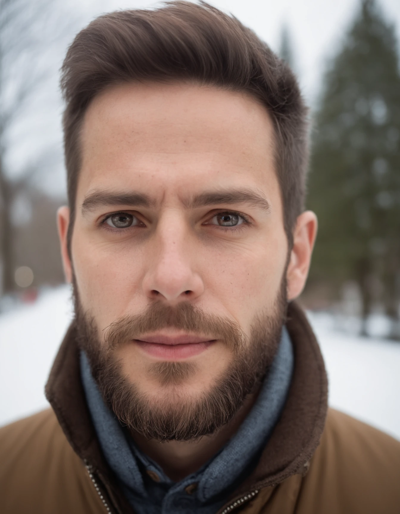 amateur cellphone flash photography (art by Mathias Goeritz:0.9) , photograph, handsome Over-the-hill man with Chinstrap Beard , Natural brown hair, winter , Morning , tilt shift, sharp focus, specular lighting, film grain, Samsung Galaxy, F/5, (cinematic still:1.2), symmetrical face . f8.0, samsung galaxy, noise, jpeg artefacts, poor lighting, low light, underexposed, high contrast