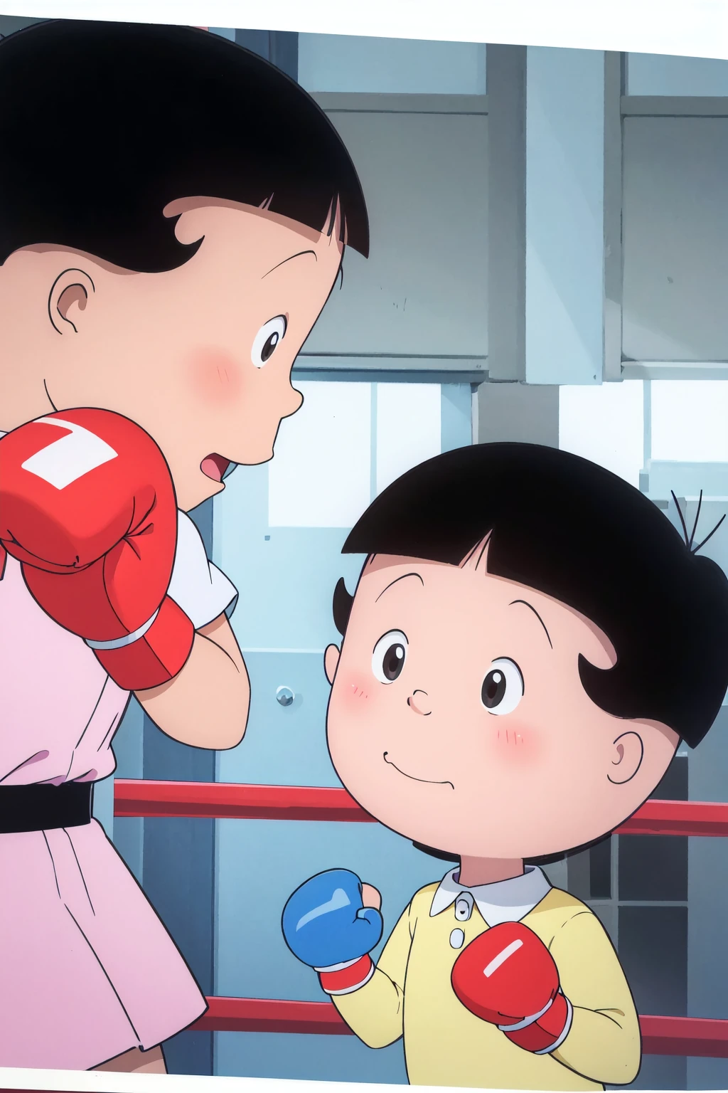 <lora:0 SZEwakame:1>,wakame,a very young child,chibi,1girl,retro artstyle,boxing,