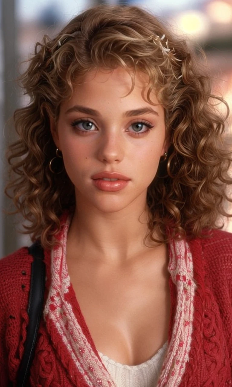 eliberk90s, 1 girl, curly hair, uhd, best quality, masterpiece, 5 fingers, closeup, photorealistic, Christmas sweater
