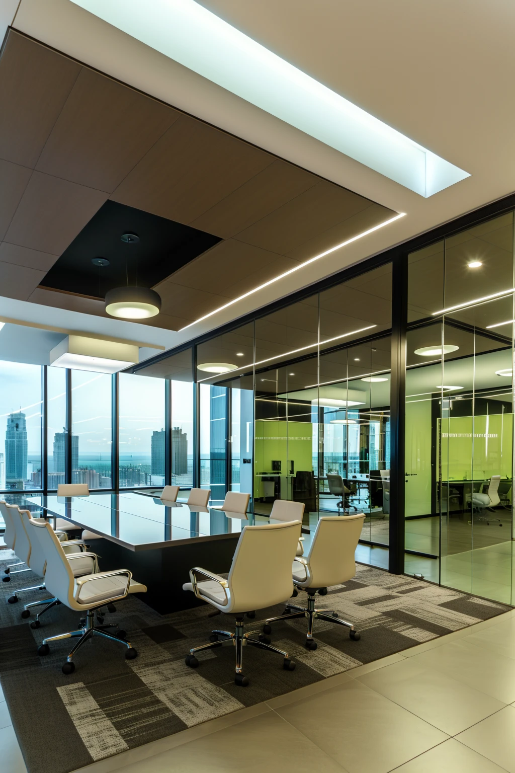 <lora:JJsOffice_Interior_v3:.7>, masterpiece , best quality, ((Office)), office, indoors, window, chair, table, scenery, ceiling, , floor, glass wall,