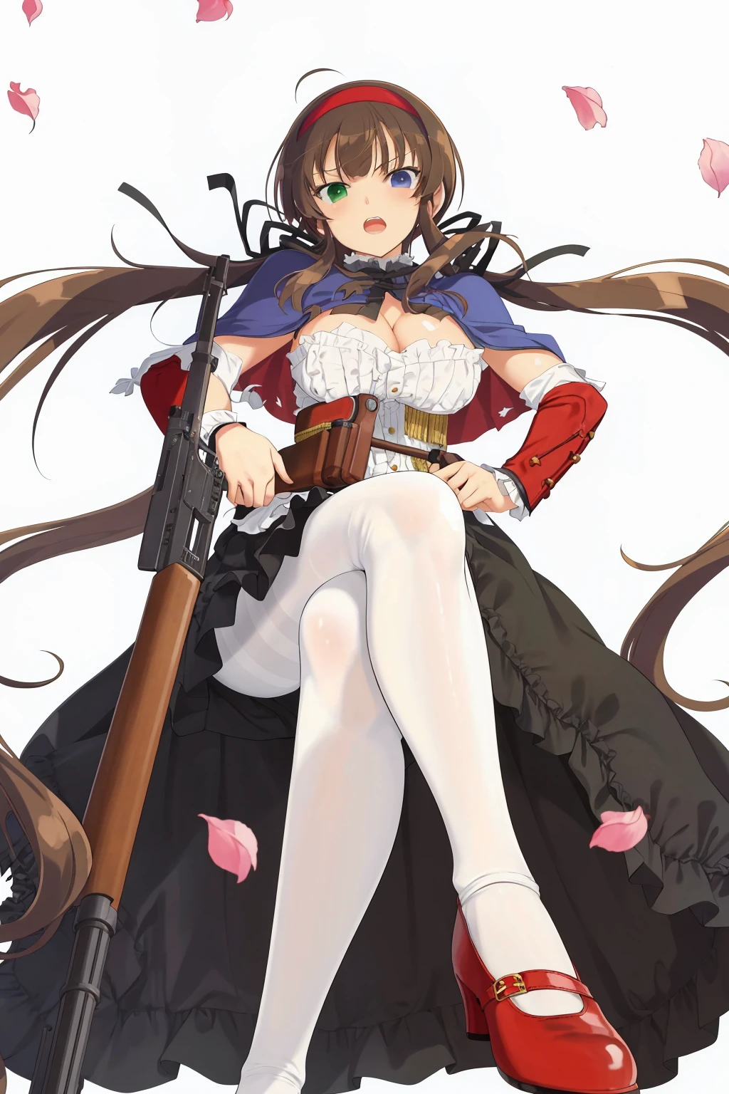 ((((Small boobs)))),((((milf )))),big ass,((wide hips)),(thicc thights)),(( long brown hair)),((brown eyes)),((braids hair)),((white girl)),((glasses)),((((pink full corseted dress)))),(( pink boots)),((two gunshots)),((((pink longest gothic skirt)))),((alone)),((fullbody)),((pink coat with hood)),((alone)),((((covered chest))))