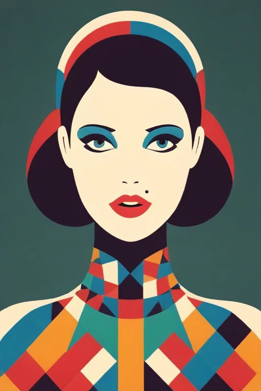 Colorful vector geometric shapes artwork of a woman by Malika Favre <lora:Malika_Favre_Style_XL>