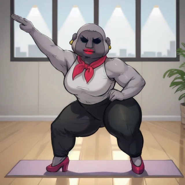 1boy,
1girl,
solo,
dark skin,
director_gori,
thick eyebrows,
thick thighs,
big tits,
big ass,
makeup,
earrings,
random pose,
gym,
closed eyes,
jewelry,
makeup,
female focus,
neckerchief,
necklace,
red neckerchief,
yoga,
yoga pants,
heels,
<lora:Director_Gori:1>
