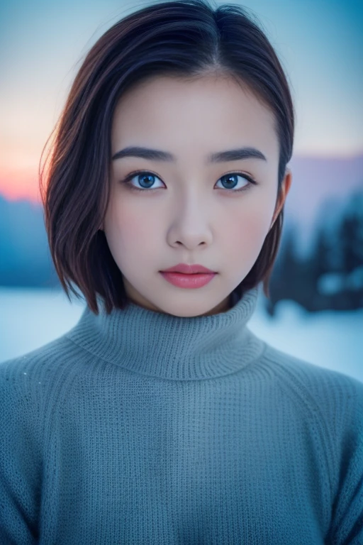 1girl,(wearing turtleneck sweater),(winter jacket),(RAW photo, best quality), (realistic, photo-realistic:1.4), masterpiece, an extremely delicate and beautiful, extremely detailed, 2k wallpaper, Amazing, finely detail, extremely detailed CG unity 8k wallpaper, ultra-detailed, highres, soft light, beautiful detailed girl, extremely detailed eyes and face, beautiful detailed nose, beautiful detailed eyes,cinematic lighting,at a ski resort,snow scenery,snow field,perfect anatomy,slender body,<lora:abeoto_lora:0.8>,(short hair)