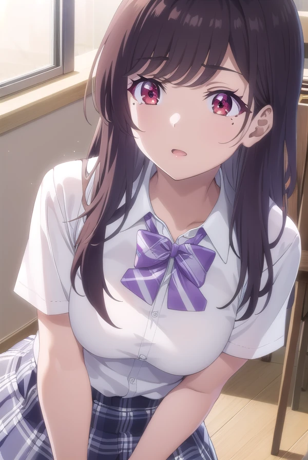 mariakurose, <lora:maria kurose s1-lora-nochekaiser:0.8>,
maria kurose, long hair, black hair, (red eyes:1.3), mole, mole under eye,
BREAK skirt, shirt, bow, school uniform, white shirt, short sleeves, pleated skirt, bowtie, plaid, plaid skirt, purple bow,
BREAK indoors, classroom,
BREAK looking at viewer, (cowboy shot:1.5),
BREAK <lyco:GoodHands-beta2:1>, (masterpiece:1.2), best quality, high resolution, unity 8k wallpaper, (illustration:0.8), (beautiful detailed eyes:1.6), extremely detailed face, perfect lighting, extremely detailed CG, (perfect hands, perfect anatomy),